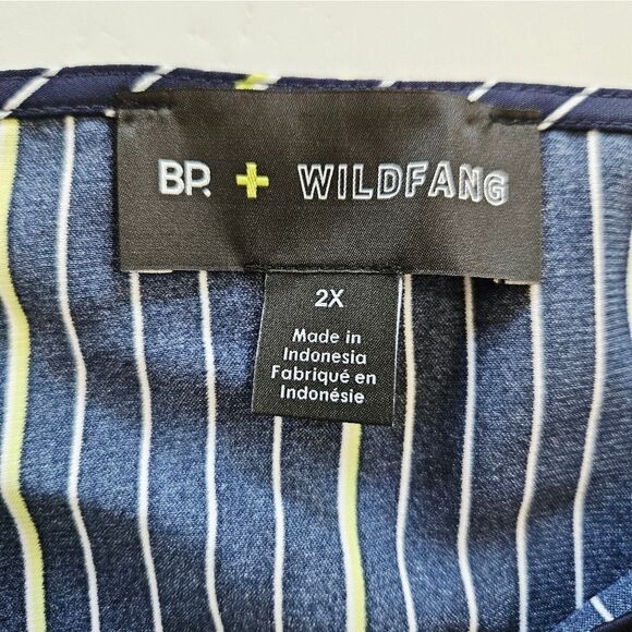 NWT BP X WILDFANG Square Neck Satin Midi Slip Dress In Navy Harlow Pinstripe 2X - Picture 6 of 12